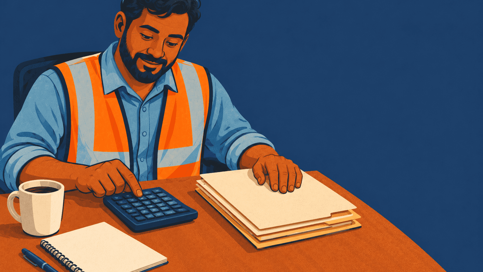An employer working through permit paperwork at a desk