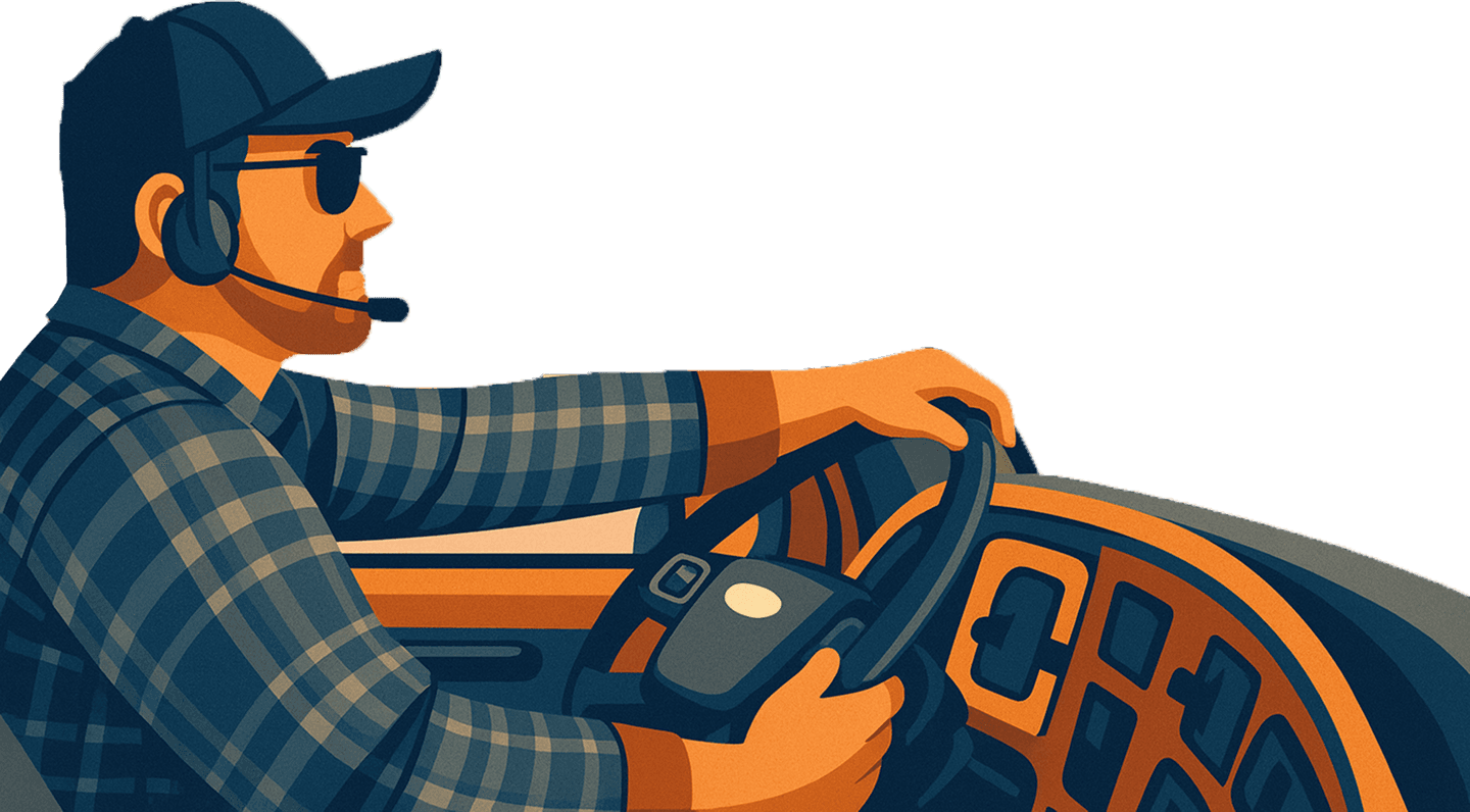 Truck driver at the wheel of a long-haul lorry