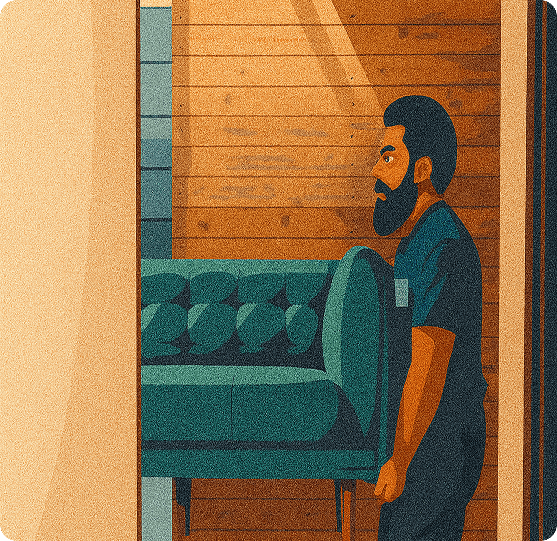 A newly relocated worker settling into an apartment