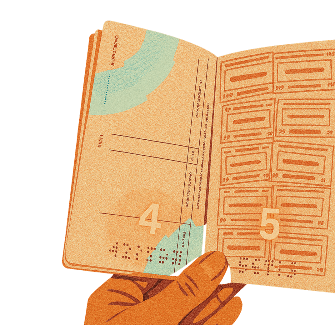 Passport and visa documents on a desk